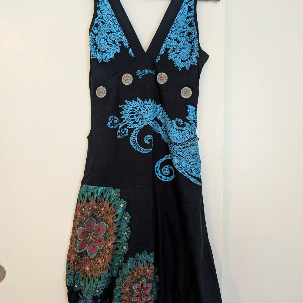 Desigual Black and Blue Patterned Dress
